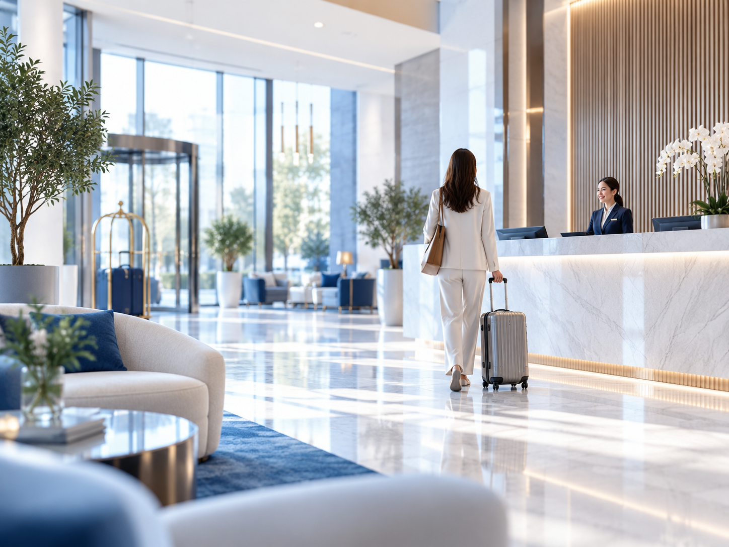 Modern hotel lobby and hospitality environment.