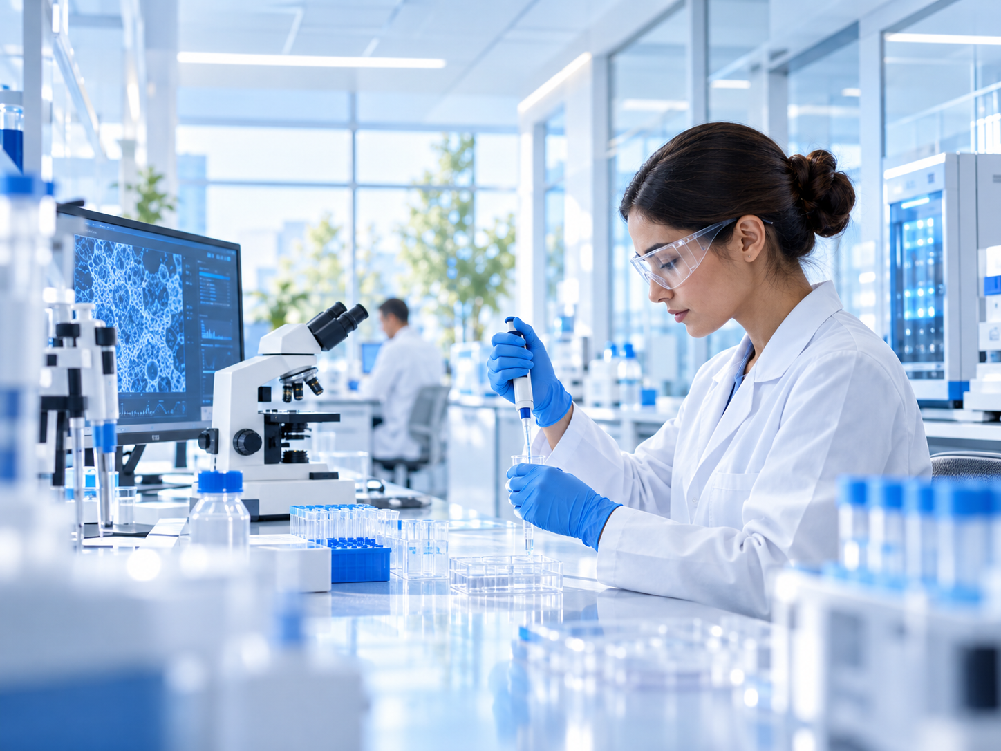 Researcher working in a modern laboratory.